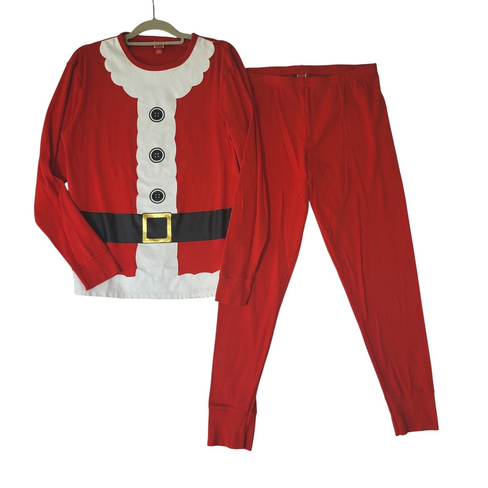 Santa Pajamas Mens Large Red 2 pc Outfit Holiday Lounge Set L